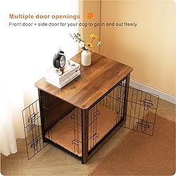 DWANTON Dog Crate Furniture with Cushion, Wooden