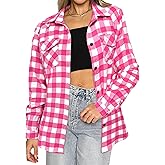 HOTOUCH Flannel Shirt for Women Long Sleeve Mid-Long Shirts with Pockets