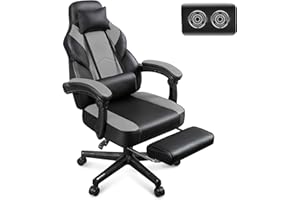 Meilocar Gaming Chair for Adults, Gaming Chairs with Footrest, Ergonomic Video Game Chair with Massage Lumbar Big and Tall Computer Chair, Headrest, 360° Swivel Seat, Grey