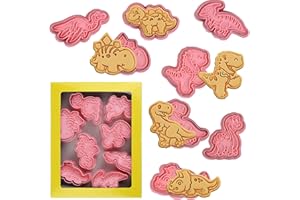 SAKOLLA Dinosaur Cookie Cutters With Plunger Stampers Set,8 Piece 3D Dinosaur Embossing Cutters For Biscuit Fondant Cheese Baking
