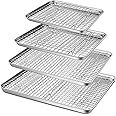 P&P CHEF Baking Sheet and Rack Set, Stainless Steel Cookie Sheets Oven Baking Pans Trays with Cooling Racks for Cooking & Roasting, Dishwasher Safe, Various Size, (16"+12.5"+10.4"+9", 8Pcs)
