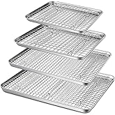 P&P CHEF 16 + 12.5 + 10.4 + 9 Inch Baking Sheet and Rack Set, 8Pcs Stainless Steel Cookie Sheets Oven Baking Pans Trays with Cooling Racks for Cooking, Oven & Dishwasher Safe, Pans with Grid Racks