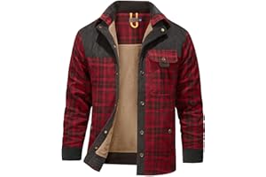 Gihuo Men's Long Sleeve Sherpa Lined Shirts Outdoor Warm Flannel Plaid Jacket Button Down Fleece Coats