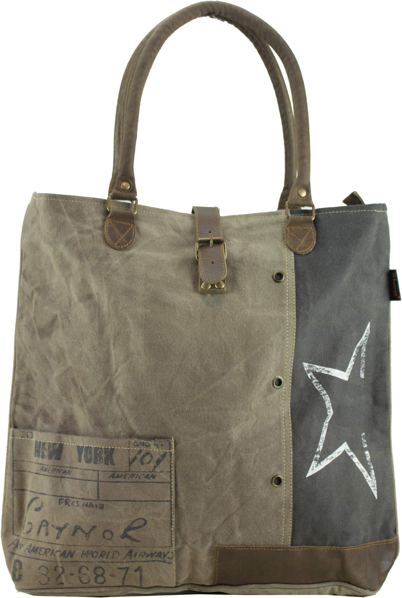 Sunsa Women's Vintage Bag Shopper Shoulder Bag Handbag of Canvas with Leather 51425