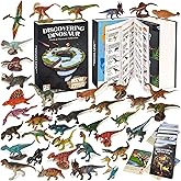 BIWASE Dinosaur Toys for Kids 3-5 5-7, 50 pcs Realistic Dinosaurs with Book & Dinosaurs Learning Cards - Educational Small Dinosaur Figures for Party Favors Gifts, Boys and Girl 8-12 Year Old