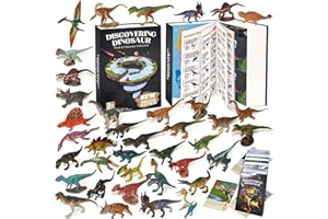 BIWASE Dinosaur Toys for Kids 3-5 5-7, 50 pcs Realistic Dinosaurs with Book & Dinosaurs Learning Cards - Educational Small Dinosaur Figures for Party Favors Gifts, Boys and Girl 8-12 Year Old