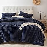 Smoofy Fluffy Full Size Comforter Sets 3 Pieces - Navy Blue Fleece Fluffy Comforter Set, Luxury Fuzzy Full Bed Set, Soft Comforter Full Size All Season, Heavy Faux Fur Comforter with 2 Pillow Cases
