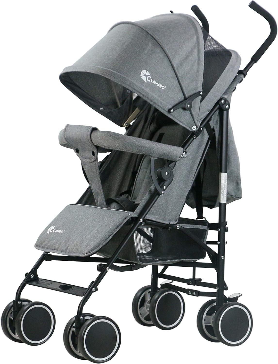 Clamaro 'Balu' superleichter Kinderwagen kompakt Buggy (6,5 kg) mit Liegefunktion, klein zusammenklappbar, Rückenlehne stufenlos verstellbar bis Liegeposition - grau leinen