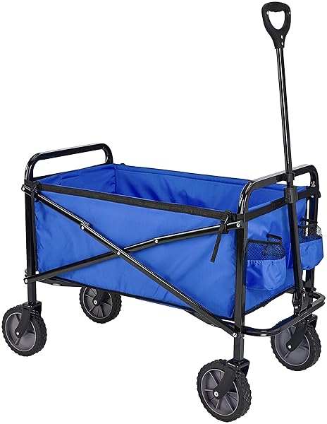 AMAZON BASICS COLLAPSIBLE HEAVY DUTY UTILITY WAGON FOR OUTDOOR SPORTS, CAMPING, GARDEN, AND SHOPPING, VERSATILE, EASY TO STORE, 265 POUNDS CAPACITY, 27.6 X 40.9 X 20 INCHES, BLUE