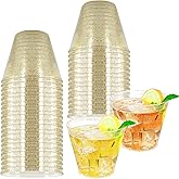 HKACSTHI 25 Pieces 9oz Plastic Cups Disposable Glitter Wine Glasses Clear Plastic Tumblers Dessert Cups Drinking Cups for Wedding Party Cocktail (Gold)
