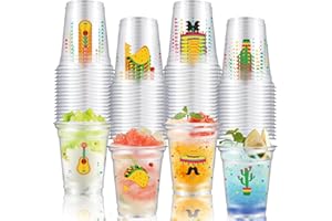 VDESFUEBY 50 Pcs Fiesta Theme Cups 12 oz Drinking Cups Cinco De Mayo Party Decorations Mexican Disposable Clear Plastic Cup for CSummer Pool Mexicana Birthday Party Supplies