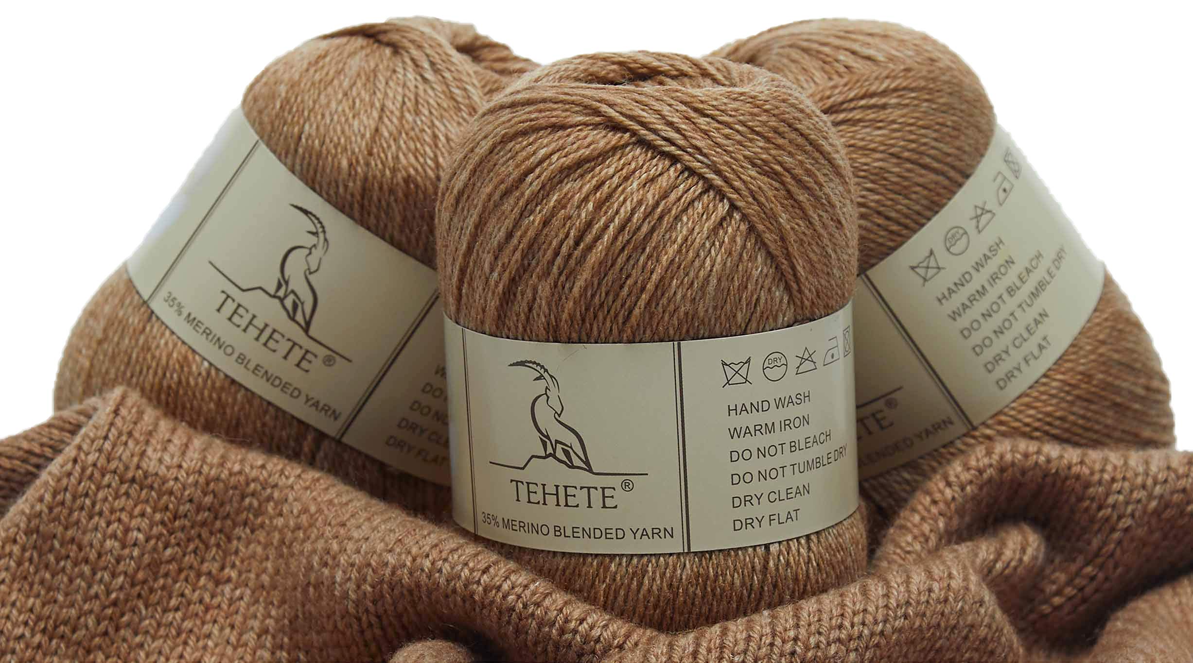 TEHETE Merino Wool Yarn for Knitting and Crochet Yarn 3ply 50g × 3 Balls Soft and Warm - Khaki