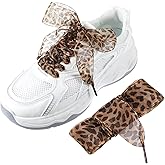 LXUEJIE 4 Pairs Leopard Shoe Laces, Leopard Ribbon Shoelaces 4 cm Width Ribbon Shoe Laces Replacement Cheetah Shoes Lace Leopard Print Shoelaces for Women Sneakers Casual Shoes (130cm/51in)