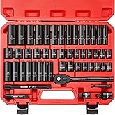 ZOMIYU 3/8" Drive Socket Set, SAE & Metric(5/16"-3/4"&8-22mm),6 Point Deep & Shallow Impact Socket Set,72-Teeth Ratchet Wrenc