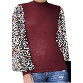 Anna-Kaci Women's Confetti Sequin Balloon Long Sleeve Mock Neck Pullover Sweatshirt