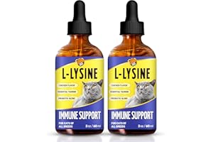 CHEWY MAX L-Lysine for Cats Natural Liquid Supplement – Antibiotics for Cats Alternative Helps with Watery Eyes, Sneezing & Allergies – Probiotics + Vitamins for Digestion, Heart, & Vision – 2 Packs x 2 Oz