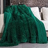 Pawque Faux Fur Throw Blankets 50x60 Inches, Soft Fuzzy Fluffy Blanket, Warm Thick Sherpa Long Hair Shag Reversible Lightweight Cozy Throw for Bedroom Sofa Couch, Green