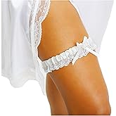 LR Bridal Ivory Wedding Bridal Garter with Rhinestone Satin Bow and lace for Brides