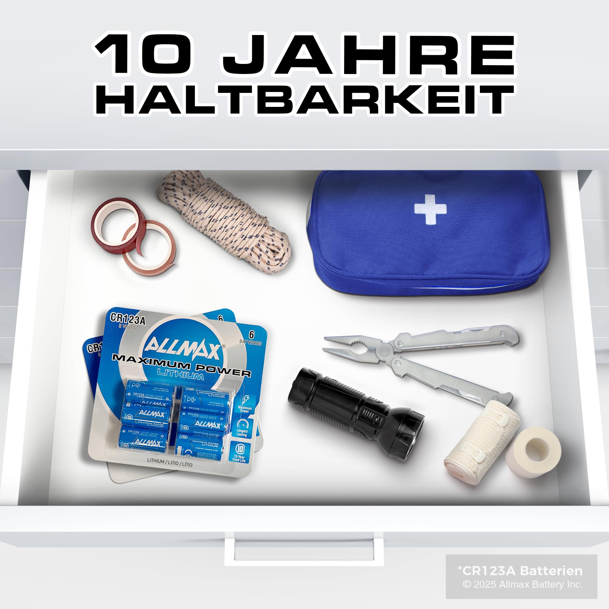 Allmax CR123A Maximum Power Lithium Batterien (6 Stück) – Längste Lebensdauer, auslaufsicher, 10 Jahre Haltbarkeit, ultimative Leistung, perfekt für drahtlose Sicherheitssysteme (3 V) 5