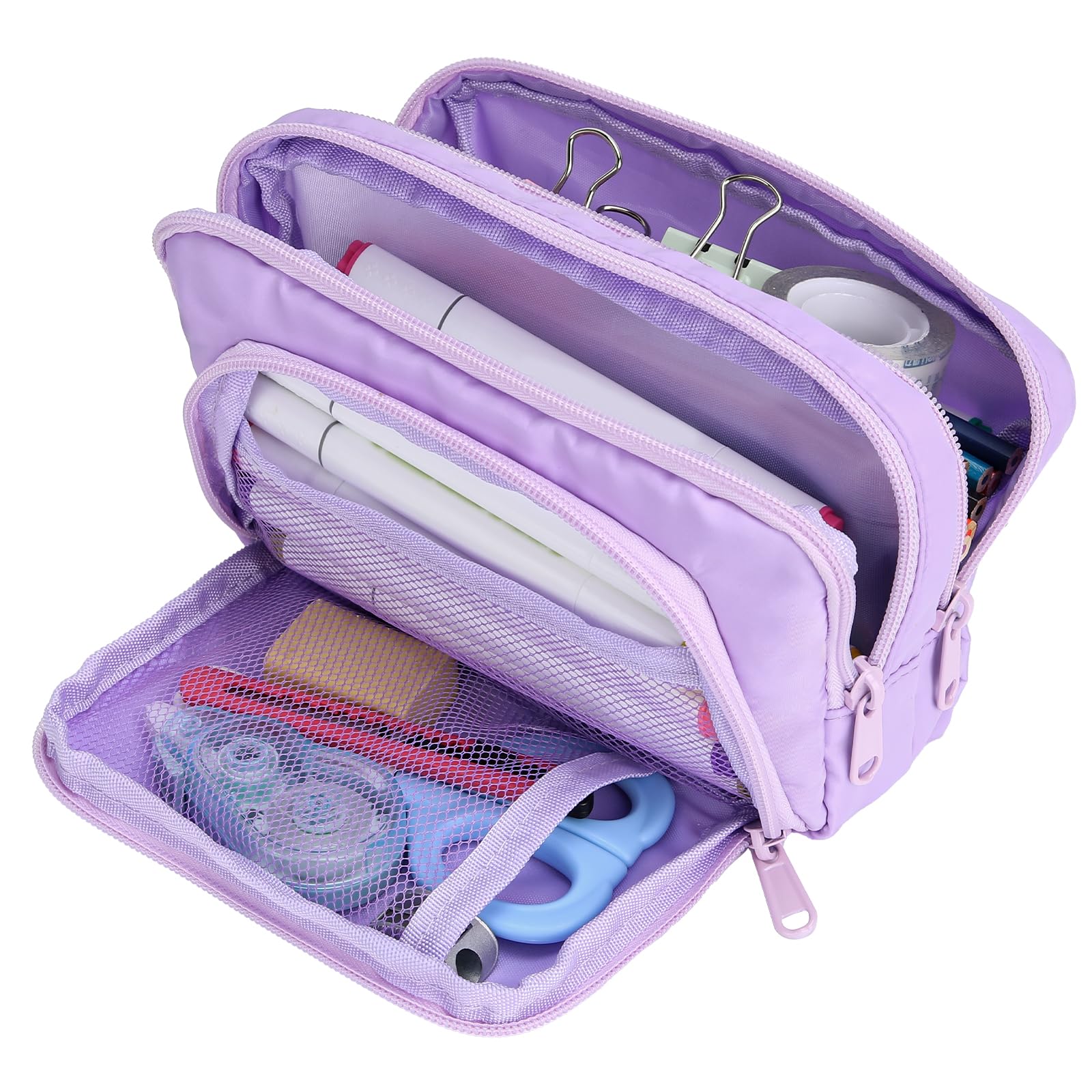 Euqvunn Pencil Case, Large Capacity Pen Case with 3 Compartments, Stationery Pouch for School & Office Supplies, Violet