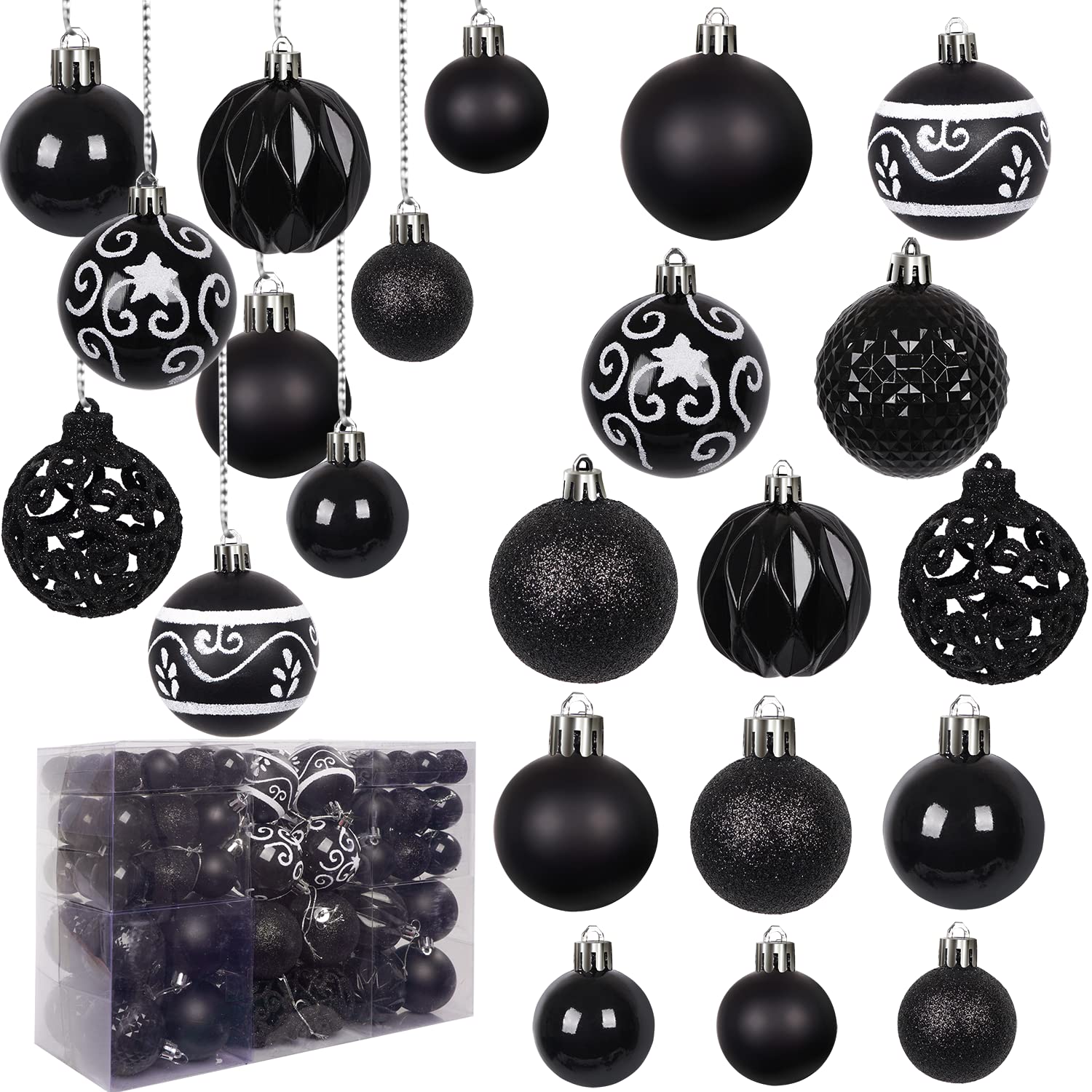 Ywlake 100Pcs Christmas Ball Ornaments for Christmas Tree Decoraion Baubles Shatterproof Balls Hanging Ornaments for Xmas Holiday Party Home Decorations (Black)