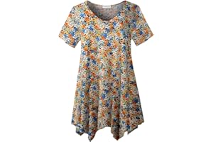 LARACE Plus Size Tops for Womens Summer Clothes Short Sleeve Shirts Casual V Neck Tunic Asymmetrical Blouses