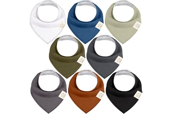 KeaBabies 8pk Organic Baby Bandana Bibs for Drooling and Teething (Basics) | Super Absorbent, Triangle Baby Drool Bibs for Gi