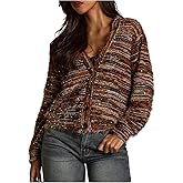 MakeMeChic Women's Striped Faux Fur Sequin Cardigan Fuzzy Shiny Long Sleeve V Neck Sweater