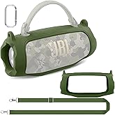 co2CREA Silicone Case for JBL Charge 6 Portable Waterproof Bluetooth Speaker, Portable Travel Soft Cover with Shoulder Strap, Protective Skin Case (Army Green)