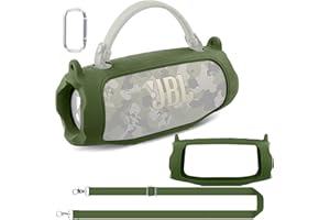 co2CREA Silicone Case for JBL Charge 6 Portable Waterproof Bluetooth Speaker, Portable Travel Soft Cover with Shoulder Strap, Protective Skin Case (Army Green)