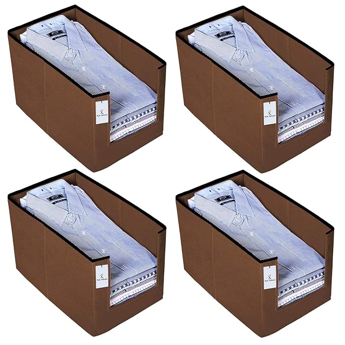 Kuber Industries 4 Piece Non Woven Shirt Stacker Wardrobe Organizer Set, Brown-CTKTC31838