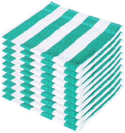 SHAMBHAVI 300 GSM 10 Piece Cotton Hand Towel Set (Green & White)