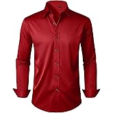 Alimens & Gentle Men's Dress Shirts Long Sleeve Wrinkle Free Stretch Business Casual Wedding Button Down Shirt