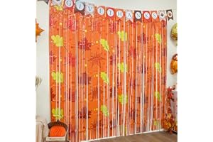 Bupelo Fall Party Decorations, 2 Pack Orange Maple Leaves Pattern Photo Booth Props, 3.3 X 6.6 ft Foil Fringe Curtains, Thanksgiving Friendsgiving Party Decoration Fall Autumn Photo Backdrop Decor