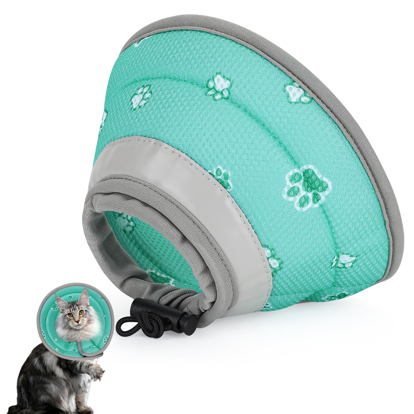 Photo 1 of IDOGCHEW Cat Cone Collar Soft, Cat Recovery Collar Stop Licking After Surgery, Kitten Elizabethan Collar, Adjustable, Lightweight, Comfortable - Green, S