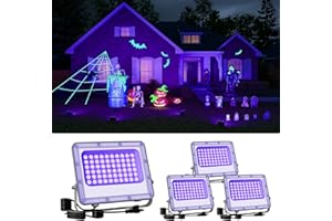 FALOVE 4 Pack 50W Halloween Blacklight Flood Lights Wired 120V IP66 Waterproof UV Led Black Lights for Holiday Decor, Skeleton, Bat, Witch, Body Paint, Glow Party, Purple Ambiance Lighting for Wall, Yard