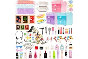 DIINOKIY 87Pcs Dollhouse Miniature Bathroom Accessories Cosmetic & Toilet Pretend Play Mini Makeup Set with Shampoo Perfume Hair Dryer Comb Purse Decor DIY Doll Backpack Glasses Photo Frame Salon Spa