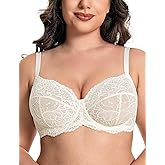 Deyllo Women's Plus Size Lace Comfort Minimizer Bra See-Through Mesh Non Padded Unlined Underwired Support for Heavy Breasts