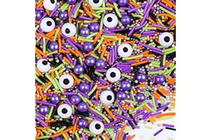 PURBOT Halloween Sprinkles, Edible Candy Eyes Halloween Cake Decorations, 4 Shapes Mixed Jimmies Pearls Nonpareils Spooky Sprinkles for Halloween Baking Cookie Cupcake 3.5oz
