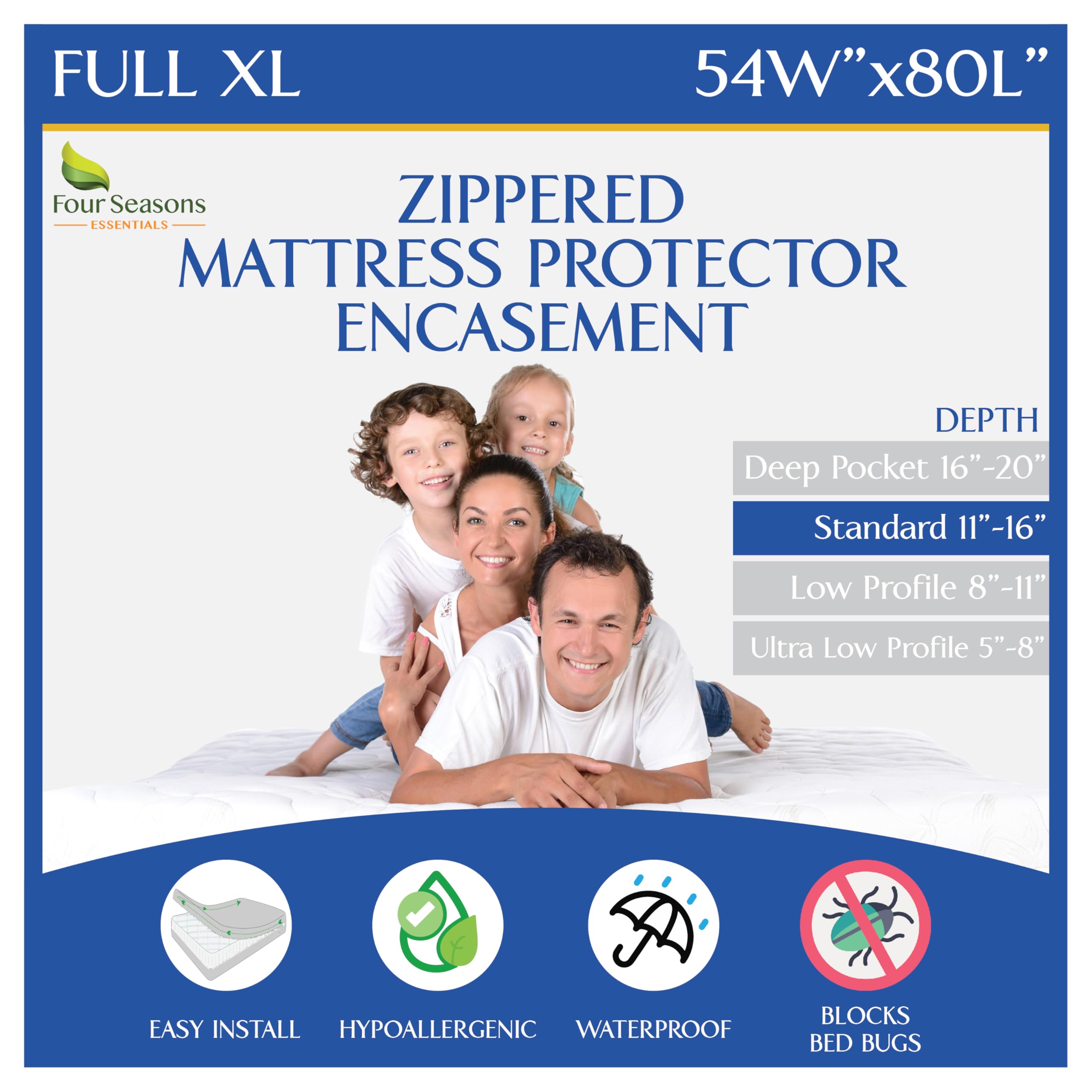 Photo 1 of Full Extra Long (XL) Mattress Protector Zippered Waterproof Encasement Hypoallergenic Premium Quality Cover Protects Against Dust Allergies White