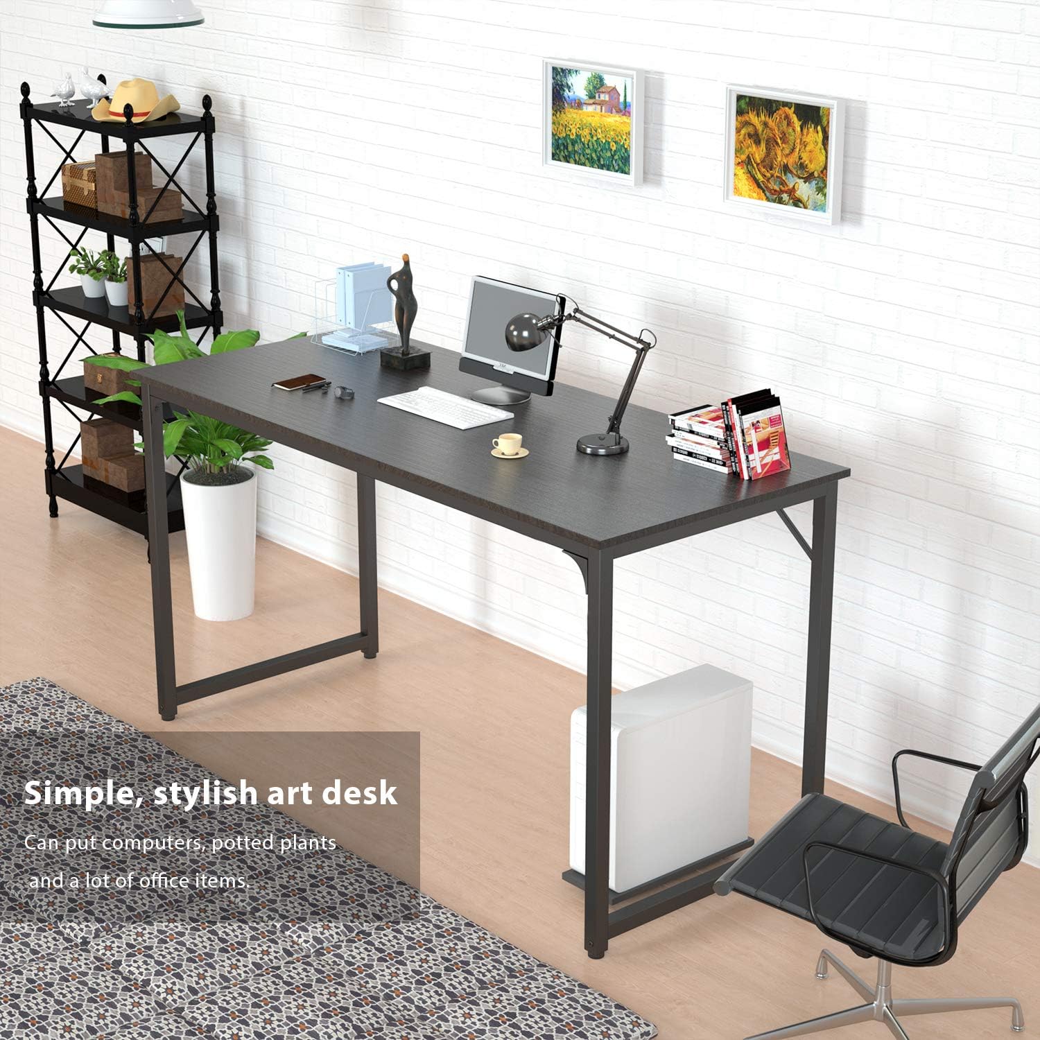 Foxemart Writing Computer Desk Modern Sturdy Office Desk PC Laptop Notebook Study Table for Home Office Workstation, Black: Kitchen & Dining