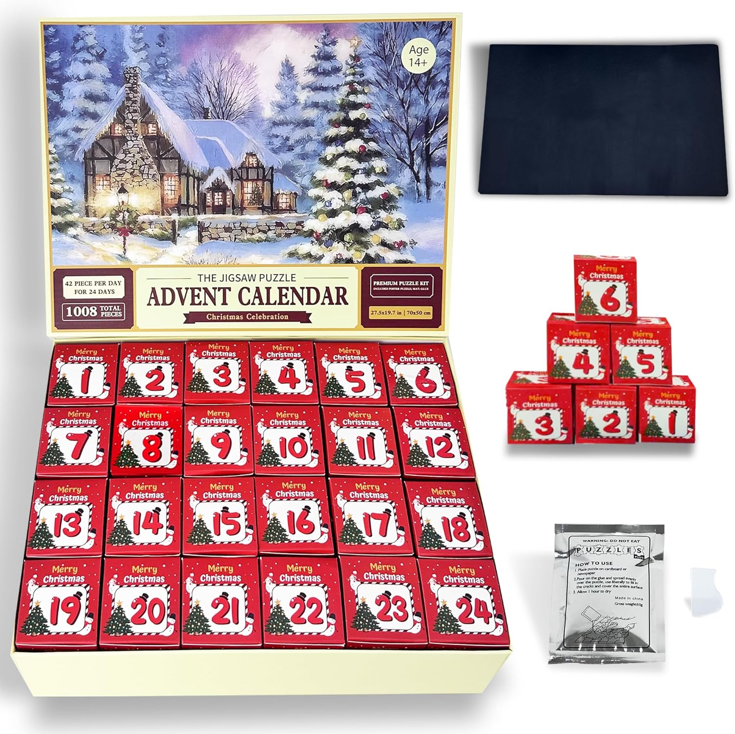 Advent Calendars - Advent Calendar 2023 Christmas Jigsaw Puzzles Kit, 24 Days Surprise Christmas Countdown Calendars for Kids Adults, Include 1008 Pieces Jigsaw Puzzles, Puzzle Mat and Glue with Scrapper, Christmas Gift for Boys Girls
