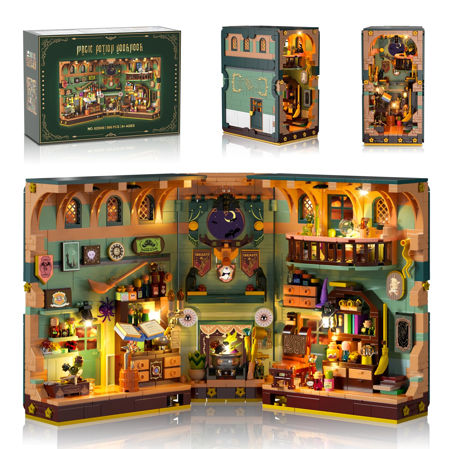 Photo 1 of INSOON Magic Potion Booknook Building Set with Light, DIY Bookend Building Block Kit for Home Decor Bookshelf, 990 PCS Miniature Book Nook House Building Brick Model for Adults Kids Boys Girls Age 8+