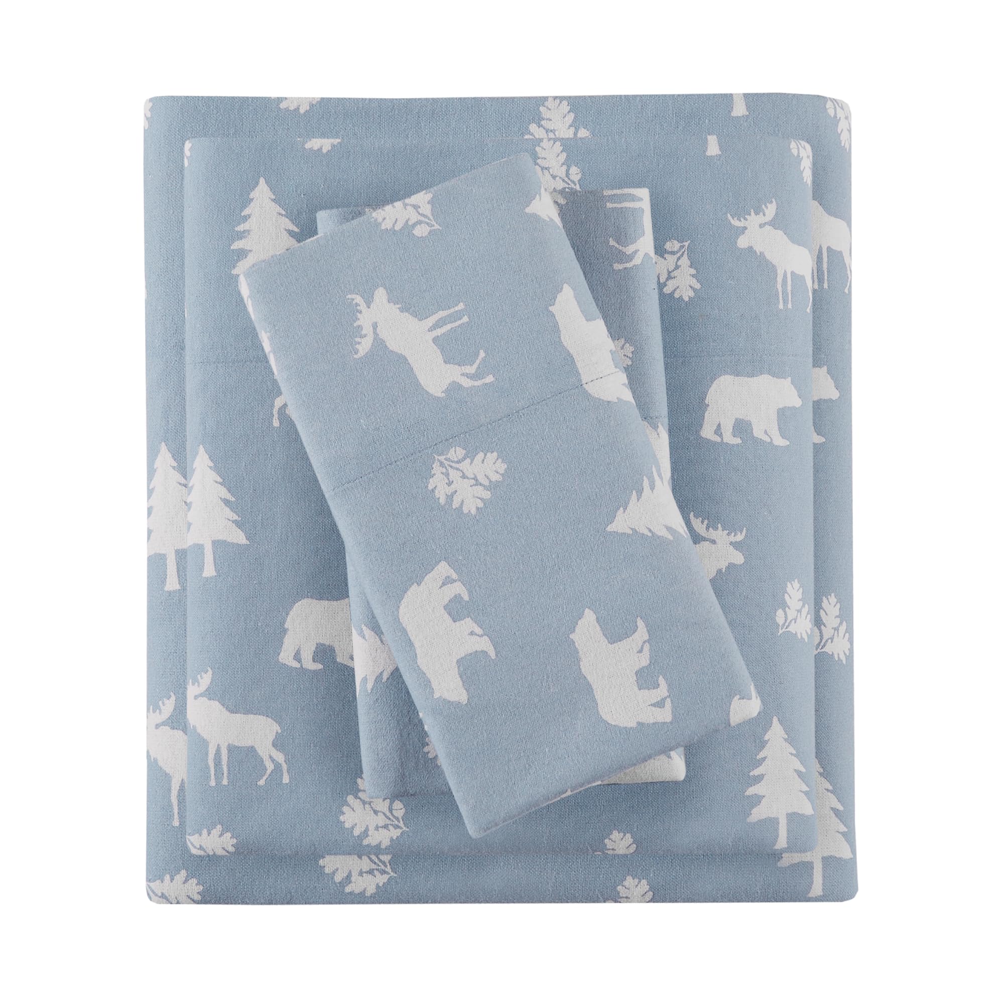 Photo 1 of Comfort Spaces Cotton Flannel Breathable Warm, Deep Pocket Sheets with Pillow Case Bedding, Twin XL, Blue Bear/Moose 3 Piece