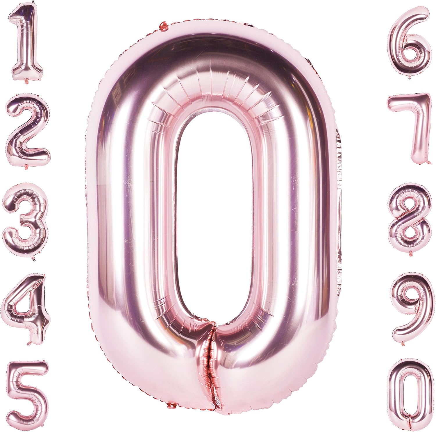 Rose Gold 0 Balloon 40 Inch Giant Helium Foil Number 0 to 9 Rose Gold Balloon Birthday Wedding Party Digital Decorations Number 0