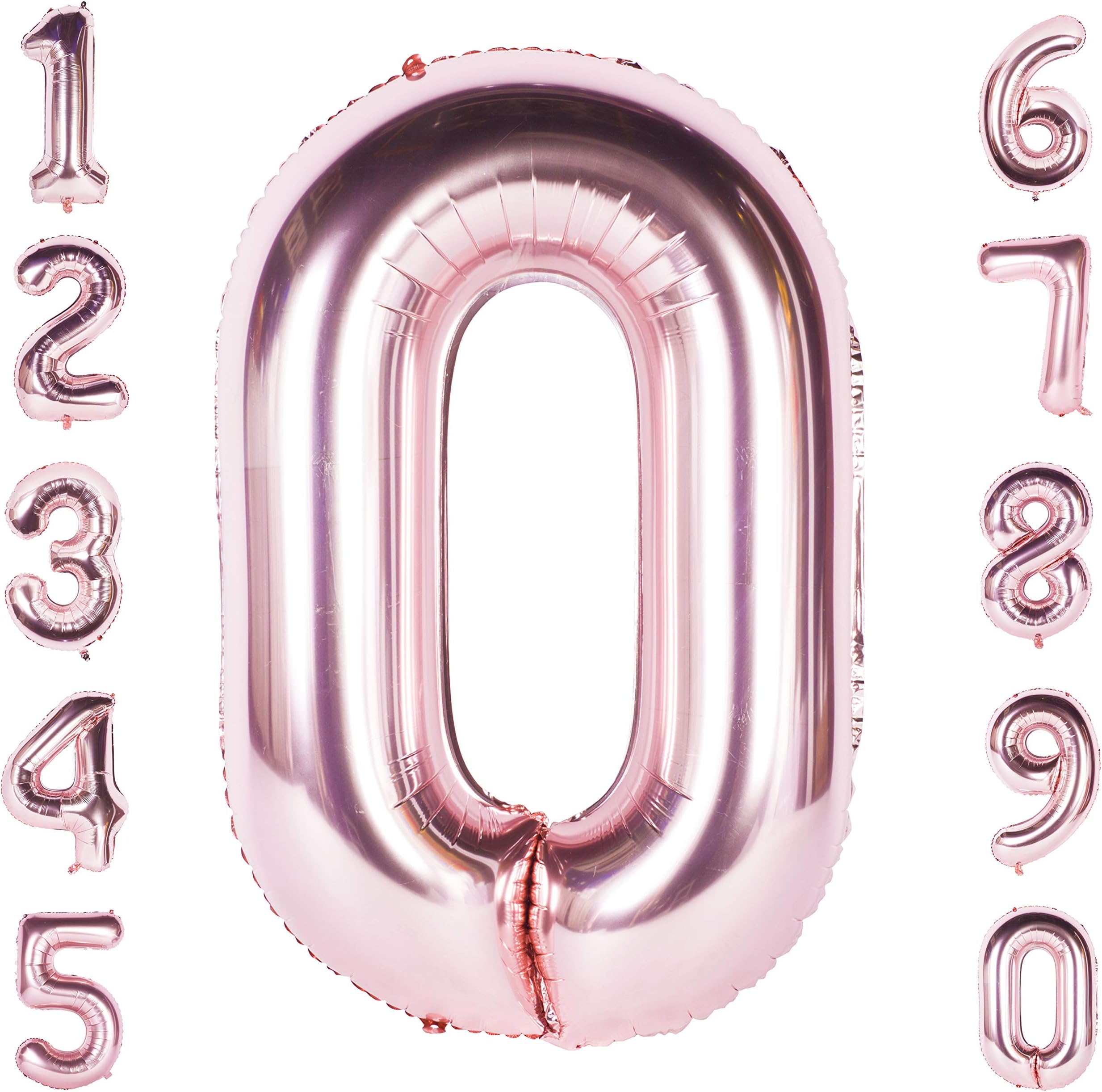 Rose Gold 0 Balloon 40 Inch Giant Helium Foil Number 0 to 9 Rose Gold Balloon Birthday Wedding Party Digital Decorations Number 0