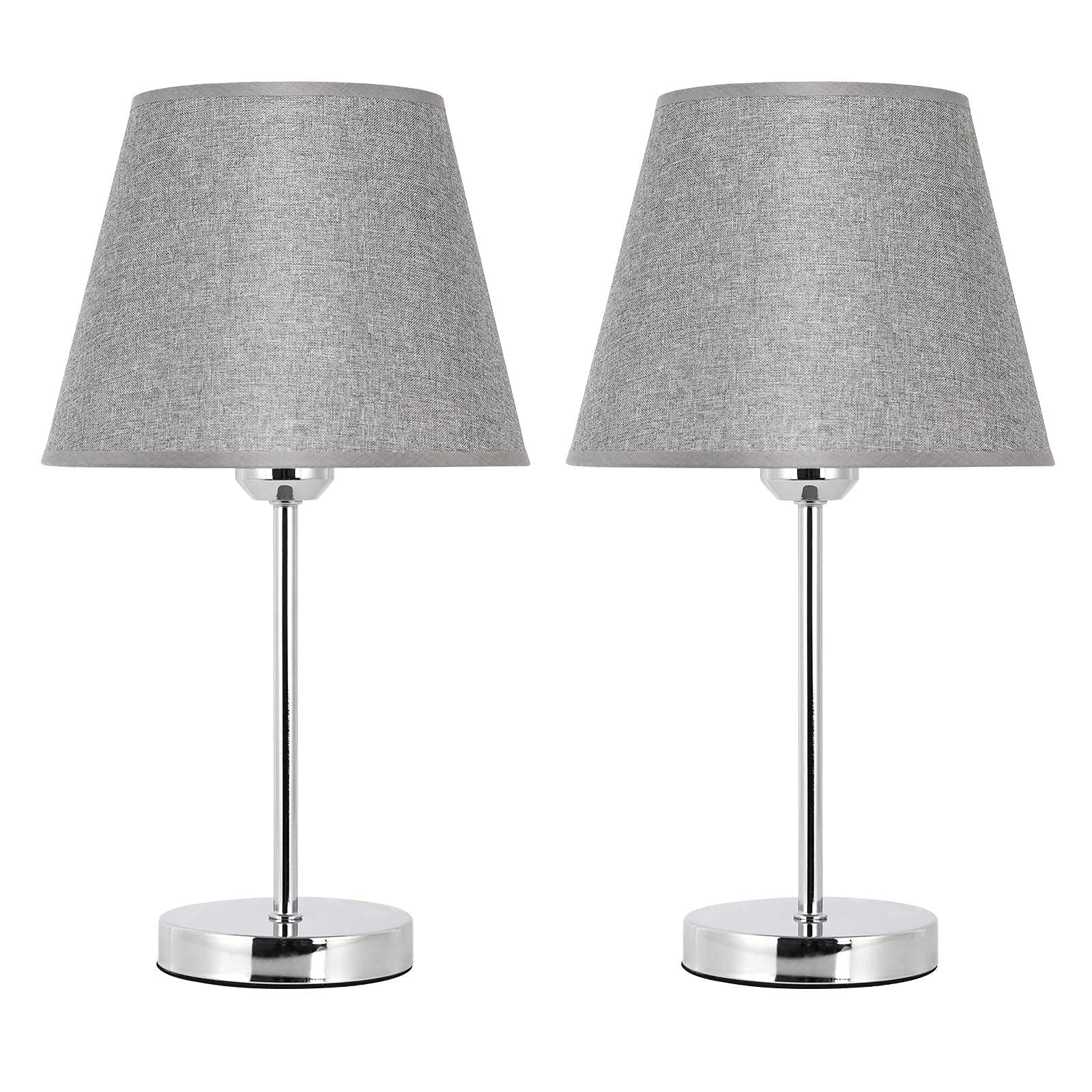 UOMIO Table Lamps Set of 2 for Living Room Modern Silver Table Lamps for Bedroom, Bedside Table Lamp with Metal Base & E27 Bulb Base Nightstand Lamp Grey 2 Pack