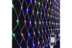 LYHOPE 12ft x 5ft 360 LED Christmas Net Lights, 8 Modes Low Voltage Mesh Christmas Decorative Lights for Xmas Trees, Bushes, Wedding, Garden, Outdoor, Indoor Decor (Multi-Color)