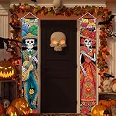 Dia De Los Muertos Decorations Porch Banner Skull Day of the Dead Party Outdoor Indoor Front Porch Wall Yard Fireplace Halloween Mexican Theme Party Decor and Supplies for Home