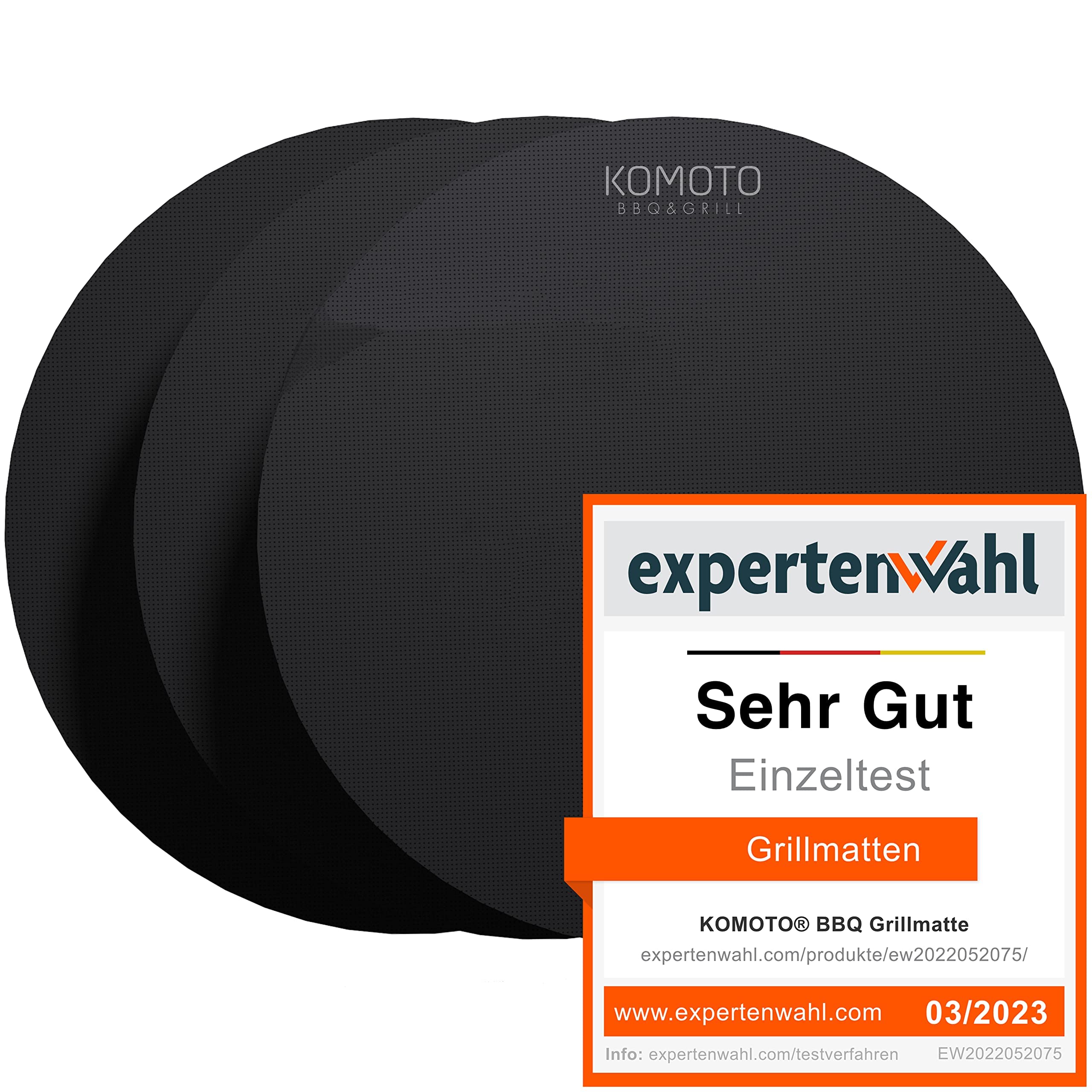 KOMOTO® BBQ Grill Mat (Set of 3) Round Diameter 38 cm I Extra Thick I For Gas Grill and Charcoal
